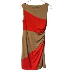 Muse Red and Tan Colorblock Sleeveless Midi Dress